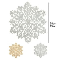 BoutiqueClearance Christmas Snowflake Place Mats Metallic Festive Vinyl Table Mat Washable for Holiday Dinner Table top Doilies Decorations 15” Diameter Hollow Out Non Slip for Decor Wedding