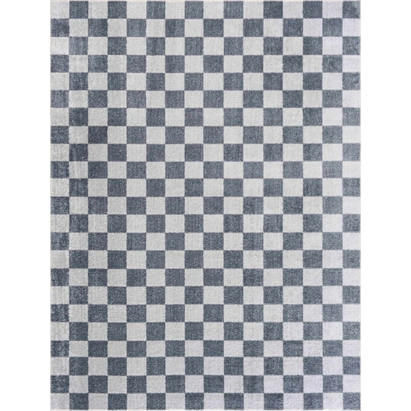 BoutiqueRugs Alia Gray Modern Checkered Area Rug - Contemporary Geometric Carpet for Hallway, Nursery, Playroom, Girls Boys Room - Machine Washable - Ivory, Blue, Gray - 7'10" x 10' (8x10)