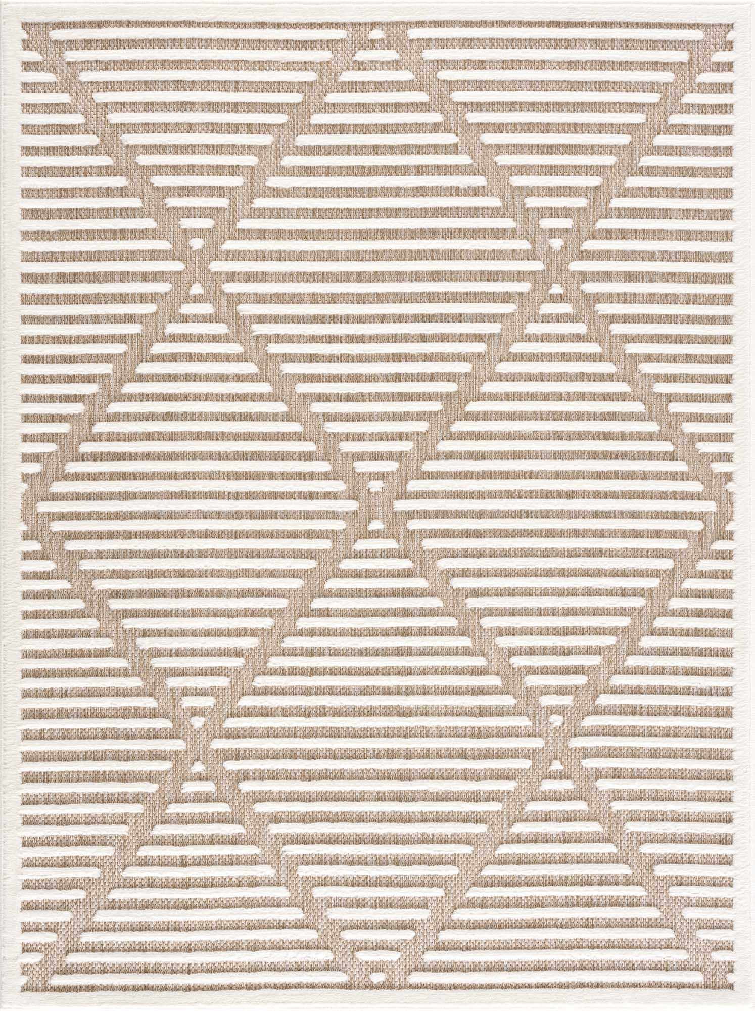 BoutiqueRugs Anah Geometric Indoor Outdoor Rug - Boho High Low Textured Area Rug - Performance Carpet for Porch, Patio, Living Room - High Traffic - Taupe, Beige - 6'7" x 9' (6x9)