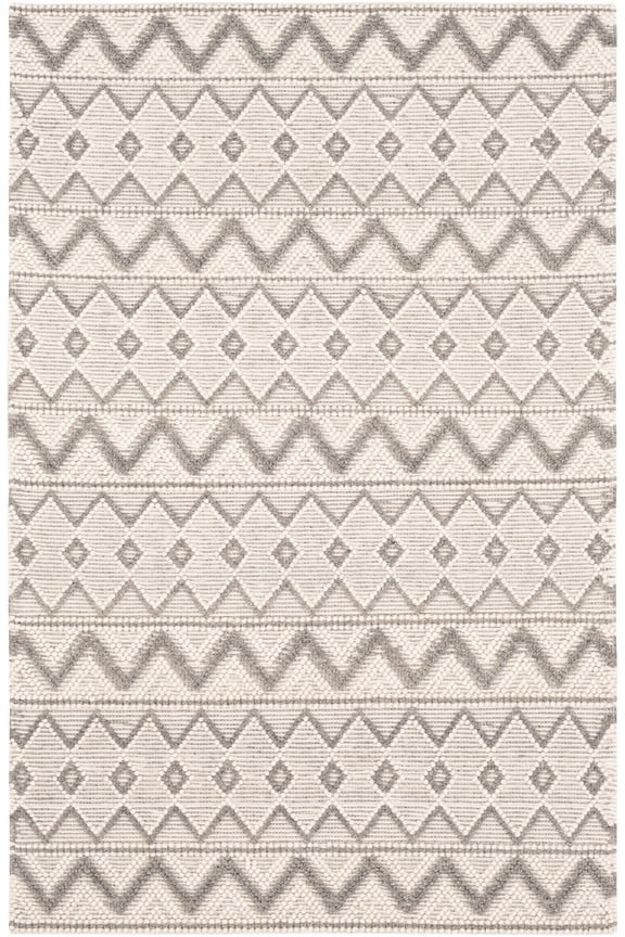BoutiqueRugs Antigo Boho Hand Woven Wool Natural Fiber Area Rug - Farmhouse High Low Textured Zig Zag Patterned Carpet for Living Room, Bedroom, Dining Room - Cream, Gray - 3' x 5'