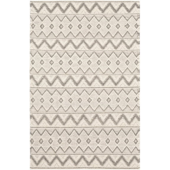 BoutiqueRugs Antigo Boho Hand Woven Wool Natural Fiber Area Rug - Farmhouse High Low Textured Zig Zag Patterned Carpet for Living Room, Bedroom, Dining Room - Cream, Gray - 3' x 5'
