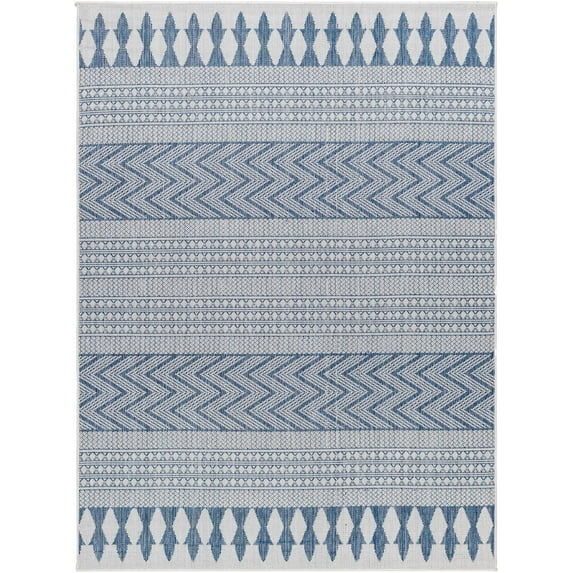 BoutiqueRugs Asif Bohemian, Transitional Area Rug - Outdoor Safe - Light Gray, Royal Denim, Slate - 7'10" x 10'