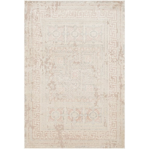 BoutiqueRugs Barto Blush Mosaic Area Rug - Plum, Medium Brown, Tan - 6'7" x 9'6"