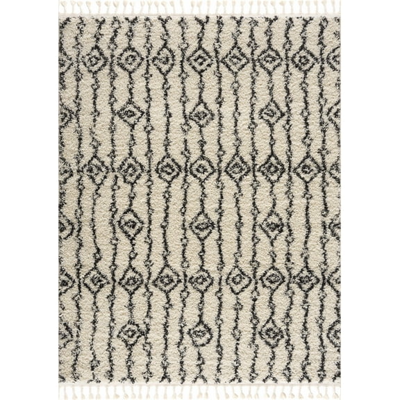 BoutiqueRugs Bayanga Aztec, Berber Shag Area Rug - Light Gray, Charcoal, Gray - 5'3" x 7'