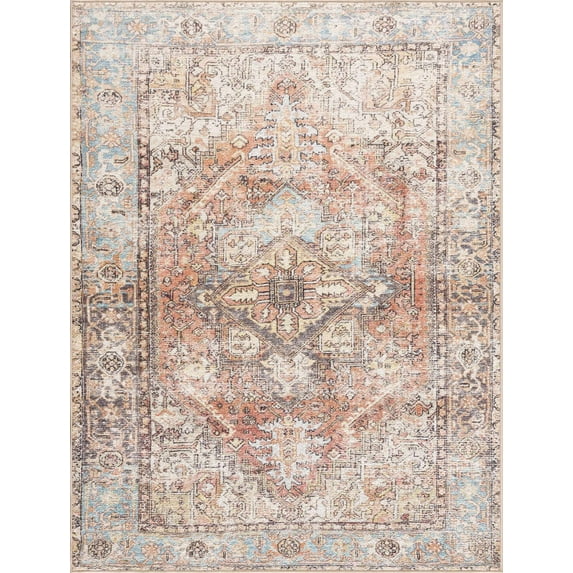 BoutiqueRugs Beck Bohemian Vintage Medallion Area Rug - Oriental Floral Fade Look Carpet for Living Room, Bedroom, Dining Room - Machine Washable - Sage, Peach, Cream - 9'2" x 11'9"