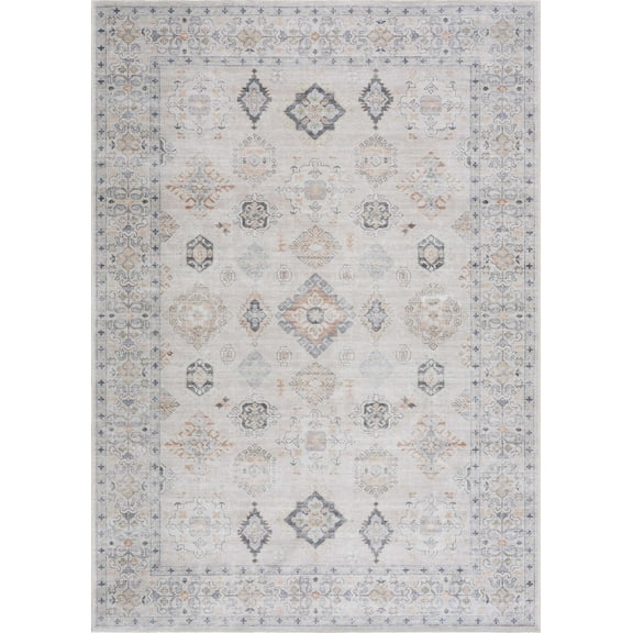 BoutiqueRugs Beckett Traditional Area Rug - Machine Washable - Beige, Brick Red, Navy - 5'3" x 7'
