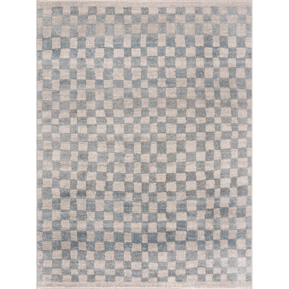 BoutiqueRugs Benjy Light Blue Checkered Area Rug - Cream, Silver Blue - 2' x 3'
