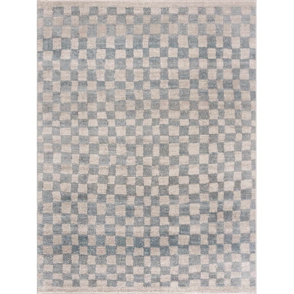 BoutiqueRugs Benjy Light Blue Checkered Area Rug - Cream, Silver Blue - 8'10'' x 12''