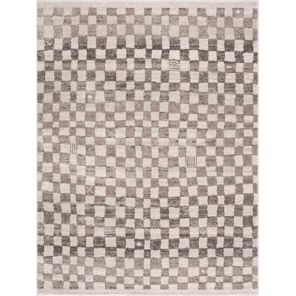 BoutiqueRugs Benjy Modern Checkered Area Rug - Contemporary Geometric Carpet for Living Room, Bedroom, Kids Room, Nursery - Cream, Beige, Tan - 6'7" x 9' (6x9)