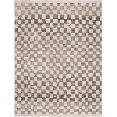 BoutiqueRugs Benjy Modern Checkered Small Area Rug - Contemporary Geometric Carpet for Living Room, Bedroom, Kids Room, Nursery - Cream, Beige, Tan - 2' x 3'