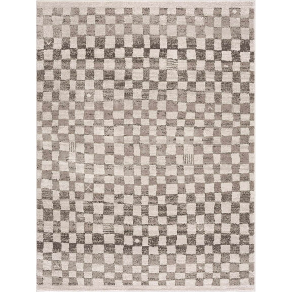BoutiqueRugs Benjy Modern Checkered Small Area Rug - Contemporary Geometric Carpet for Living Room, Bedroom, Kids Room, Nursery - Cream, Beige, Tan - 2' x 3'