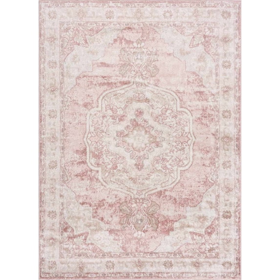 BoutiqueRugs Blush & Light Pink Collection Kandos Bohemian Oriental Medallion Area Rug - Traditional Floral Carpet for Living Room, Bedroom - Blush, Dusty Pink, Cream - 5'3" x 7' (5x7 Area Rug)