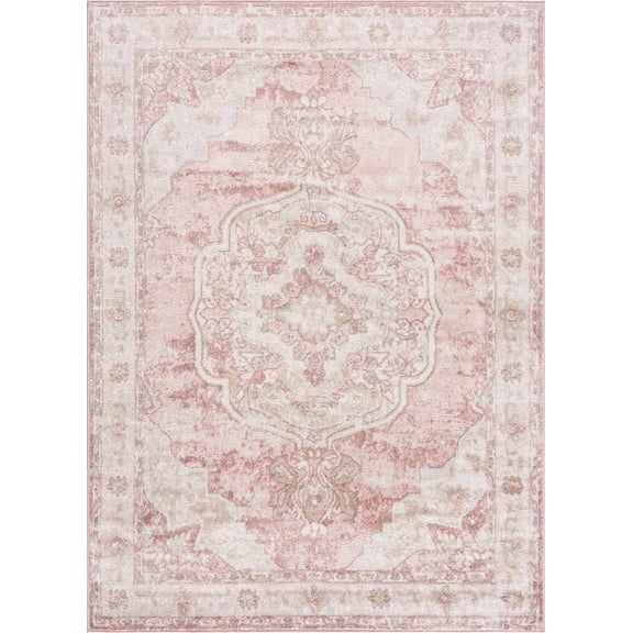 BoutiqueRugs Blush & Light Pink Collection Kandos Bohemian Oriental Medallion Large Area Rug - Traditional Floral Carpet for Living Room - Blush, Dusty Pink, Cream - 7'10" x 9'6" (8x10 Area Rug)