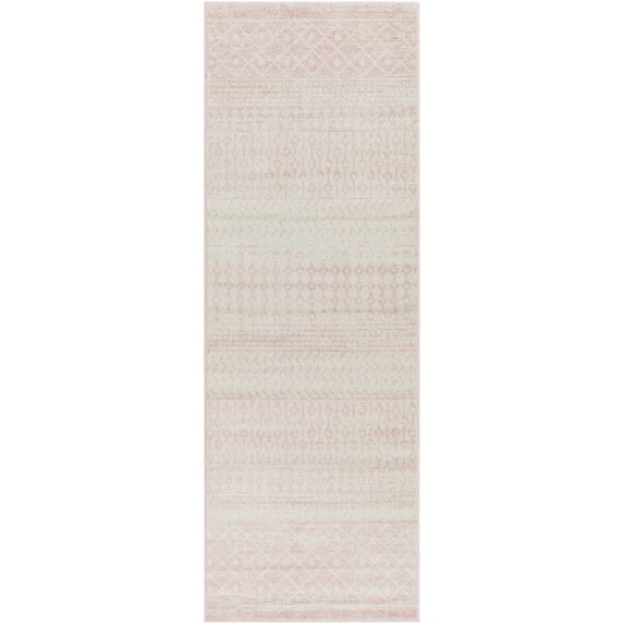 BoutiqueRugs Blush & Light Pink Collection Keizer Farmhouse Moroccan Geometric Runner Rug - Boho Aztec Tribal Carpet for Hallway, Kitchen - Blush, Pink, Cream, Light Gray- 2'7" x 7'7" Runner