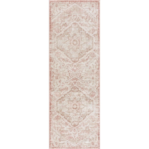 BoutiqueRugs Blush & Light Pink Collection Leonora Bohemian Oriental Medallion Runner Rug - Traditional Floral Carpet for Hallway, Kitchen - Blush, Pale Pink, Cream - 2'7" x 7'3" (2x8 Runner Rug)