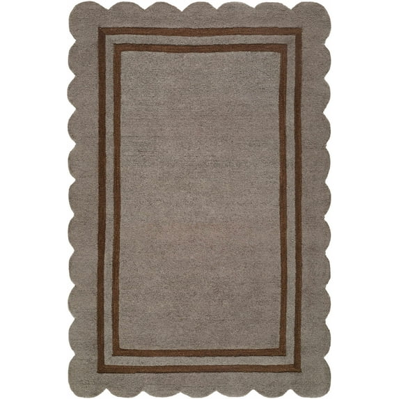 BoutiqueRugs Chogan Hand Tufted Wool Natural Fiber Area Rug with Scalloped Edges - Contemporary Geometric Bordered Solid Color Carpet for Living Room - Charcoal, Chestnut, Slate Blue - 9' x 12'