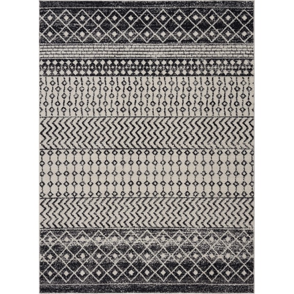 BoutiqueRugs Constantinople Black & White Moroccan Area Rug - Black, Gray, Light Gray - 2' x 2'11"