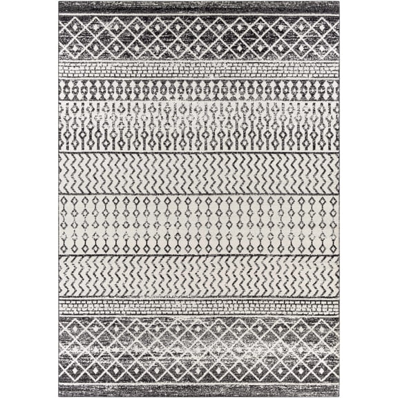 BoutiqueRugs Constantinople Black & White Moroccan Area Rug - Black, Gray, Light Gray - 2' x 2'11"