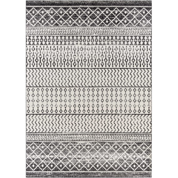 BoutiqueRugs Constantinople Farmhouse Moroccan Geometric Area Rug - Boho Aztec Tribal Carpet for Living Room - Black, Gray, Light Gray - 3'11" x 5'7"