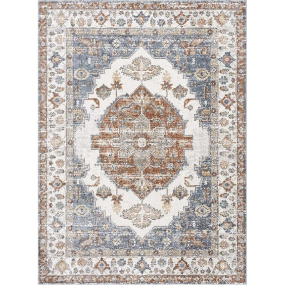 BoutiqueRugs Ebbe Traditional Area Rug - Machine Washable - Medium Gray, Navy, Gray - 2'2" x 3'9"