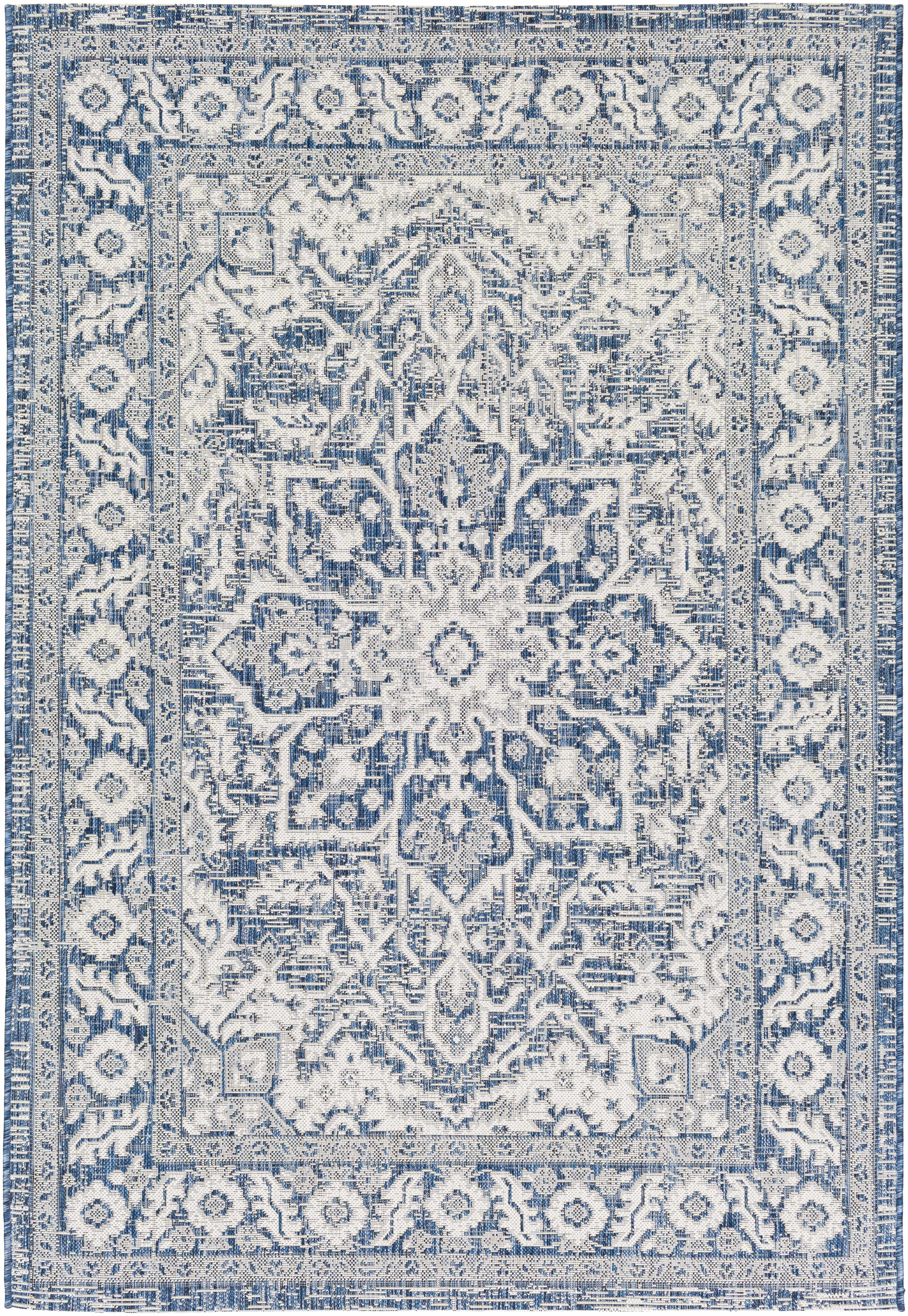 Navy and Light Blue Traditional Synthetic Area Rug 2' x 2'11"