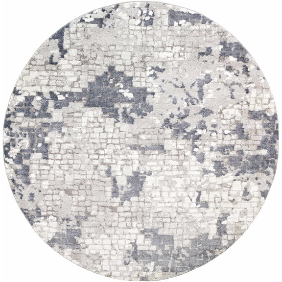 BoutiqueRugs Fence Contemporary Area Rug - Denim, Pale Blue, Light Gray - 5'3" Round