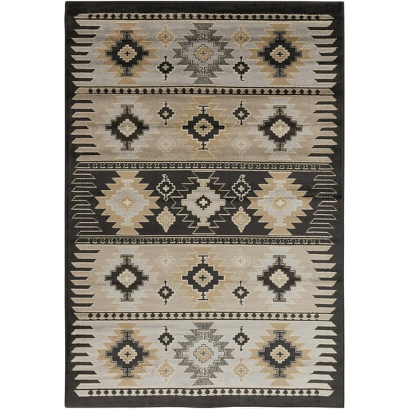 BoutiqueRugs Foxburg Bohemian Southwestern Colorful Area Rug - Tribal Diamond Boho Carpet for Living Room, Bedroom, Dining Room - Gray, Charcoal, Tan - 7'10" x 11'2"