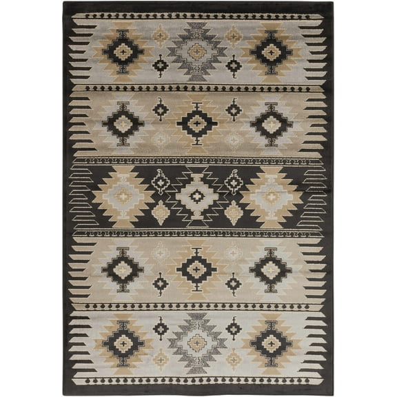 BoutiqueRugs Foxburg Bohemian Southwestern Colorful Area Rug - Tribal Diamond Boho Carpet for Living Room, Bedroom - Gray, Charcoal, Tan - 6'7" x 9' (6x9)