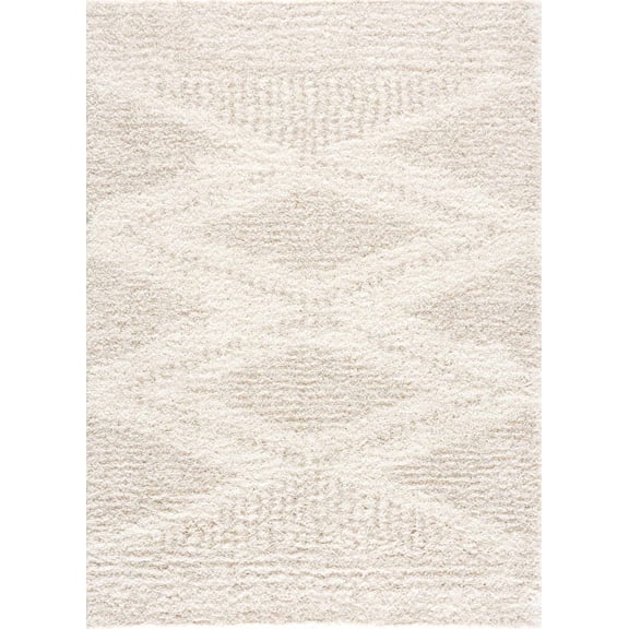 BoutiqueRugs Galaxy Boho Moroccan Geometric Shag Large Area Area Rug - High Pile Super Soft Carpet for Living Room, Bedroom - Light Beige, Cream, White - 7'10" x 10'3"