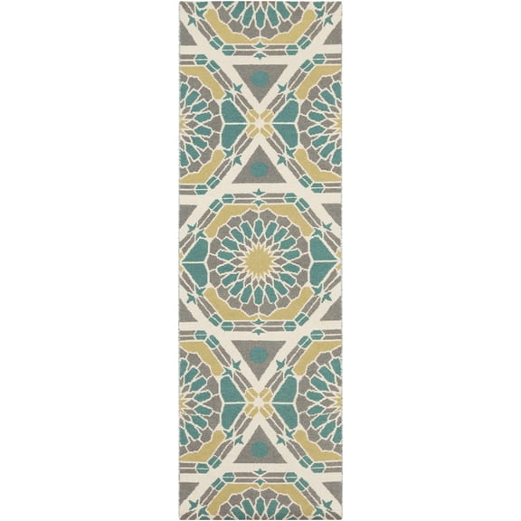 BoutiqueRugs Gaysville Traditional, Transitional Runner Rug - Ivory, Olive, Teal - 2'6" x 8' Runner