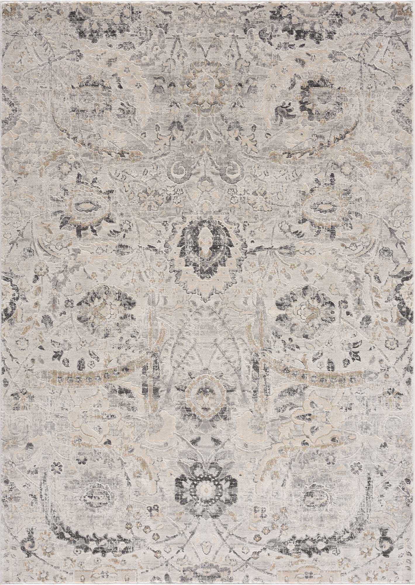 Georgiana Cream and Charcoal Traditional Floral Area Rug 4'2" x 5'7"
