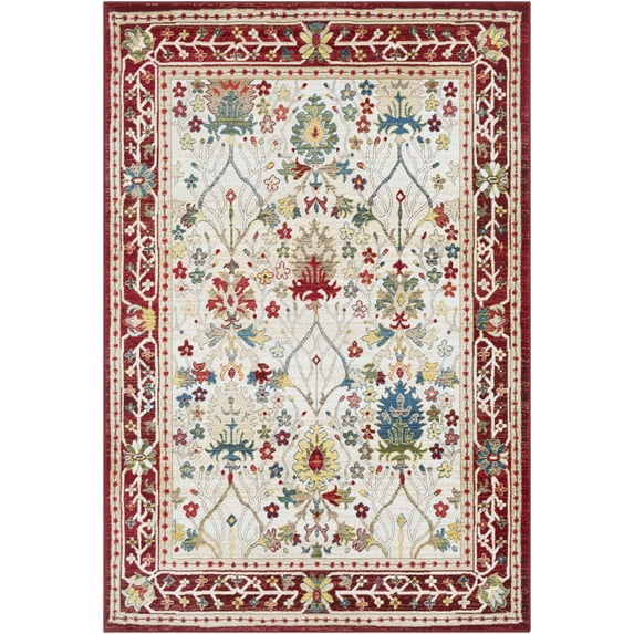 BoutiqueRugs Goff Traditional Floral Bordered Large Area Rug - Oriental Damask Patterned Carpet for Living Room, Bedroom - Green, Sage, Rust, White - 7'10" x 9'10" (8x10)