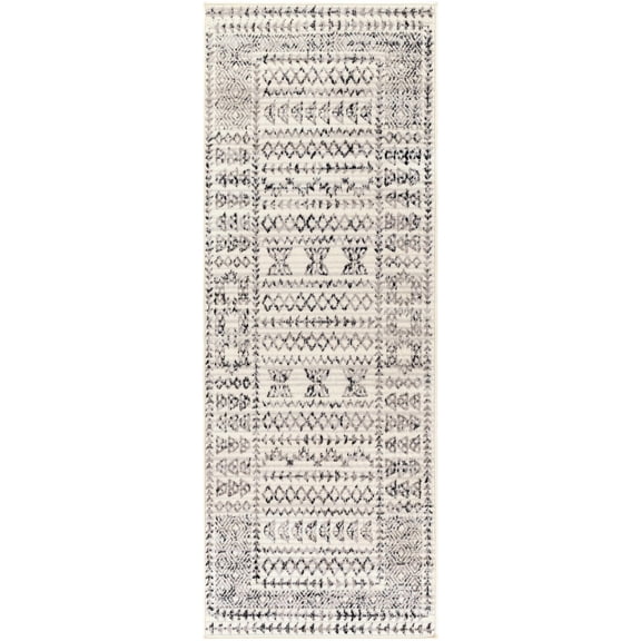 BoutiqueRugs Greig Farmhouse Moroccan Geometric Runner Rug - Boho Aztec Tribal Carpet for Hallway, Kitchen - Black, Charcoal, Light Gray - 2'7" x 7'3" Runner (2x8 Area Rug)