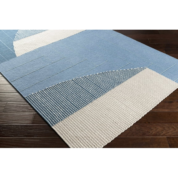 Boutique Rugs Hanwood Contemporary Runner Rug - Blue, Medium Gray, Off White - 2'6" x 8' Runner