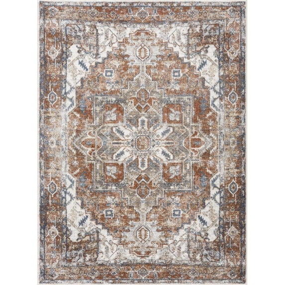 BoutiqueRugs Hera Farmhouse Area Rug - Machine Washable - Dark Blue, Light Blue, Off White - 18" x 18" Sample