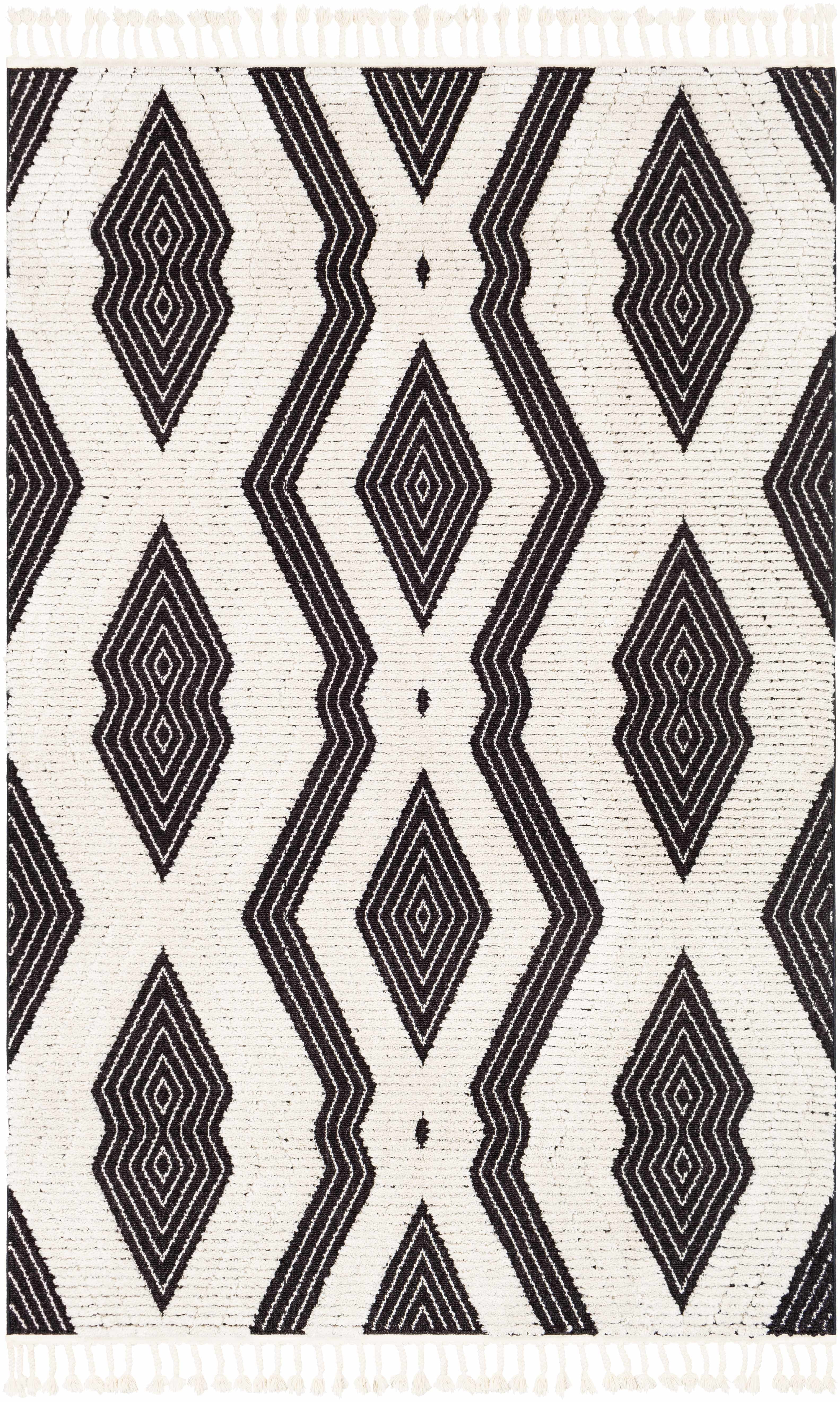 Hesperus Black and Ivory High Pile Geometric Area Rug