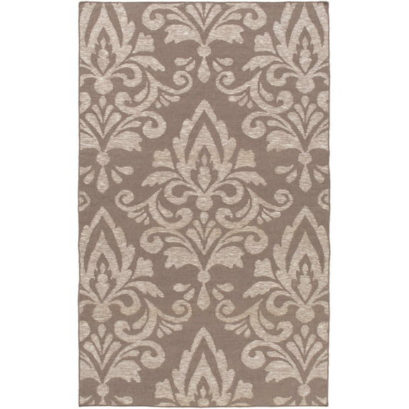 BoutiqueRugs Gray Damask Contemporary Wool 4x6 Area Rug Hand Woven Taupe Ivybridge Living Room Bedroom Dining Room Home Office Apartment Stain Resistant Non-Shedding Pet Friendly