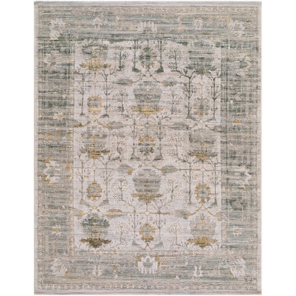 BoutiqueRugs Ivory Traditional Wool Flatweave 5x7 Area Rug Sage Gold Charcoal Taupe Jaddua Living Room Bedroom Dining Room Home Office Apartment 5'3" x 7'1" Stain Resistant Non-Shedding Pet Friendly