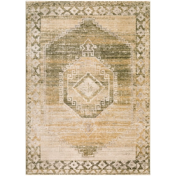 BoutiqueRugs Kailey Vintage Faded Look Traditional Floral Area Rug - Oriental Medallion Carpet for Living Room, Bedroom - Farmhouse - Distressed - Tan, Off White, Olive - 8'10" x 12'2"