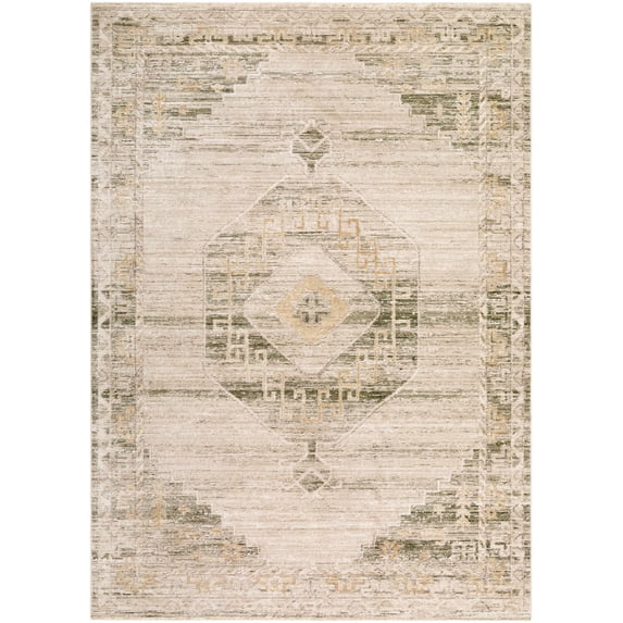 BoutiqueRugs Kalare Vintage Faded Look Traditional Floral Area Rug - Oriental Medallion Carpet for Living Room, Bedroom - Farmhouse - Distressed - Off White, Tan, Light Gray - 6'7" x 9'