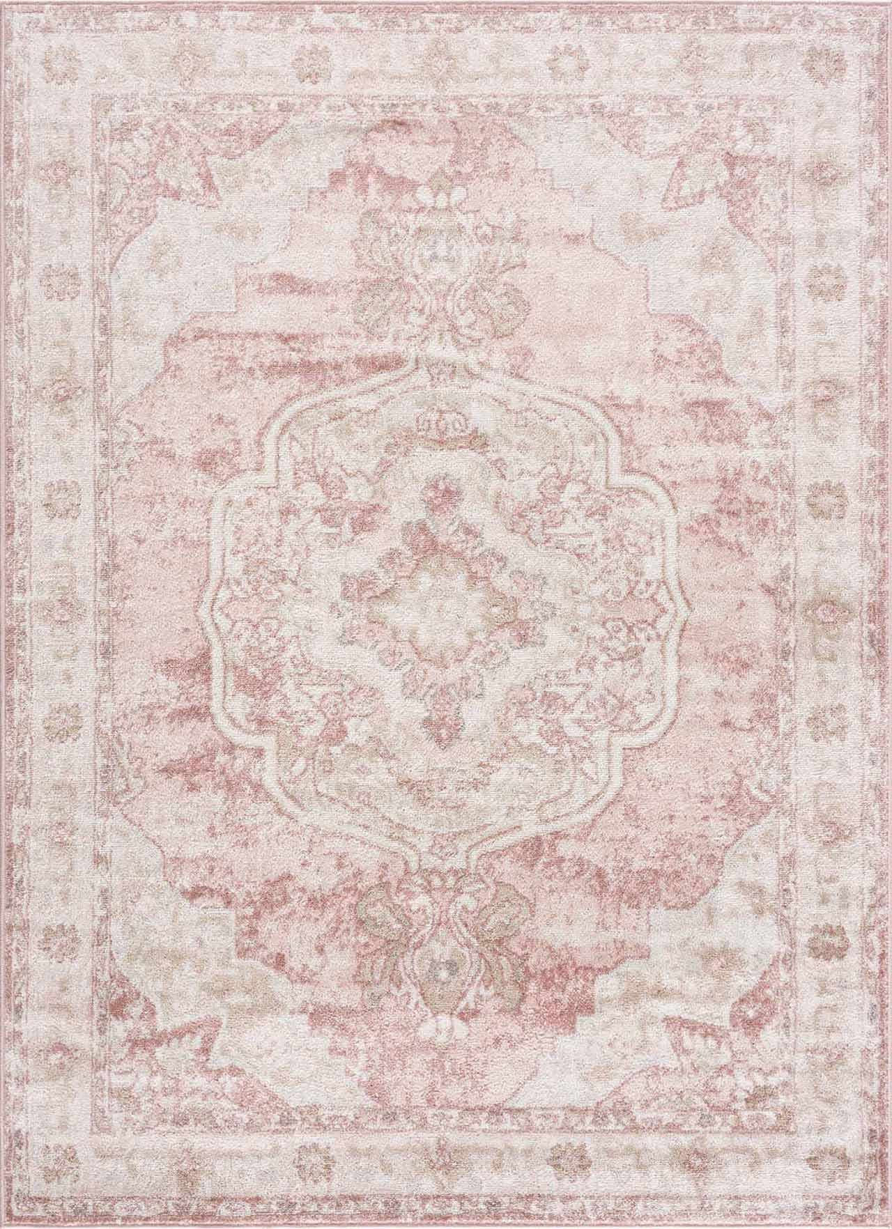 Blush and Cream Traditional Floral Medium Pile Area Rug