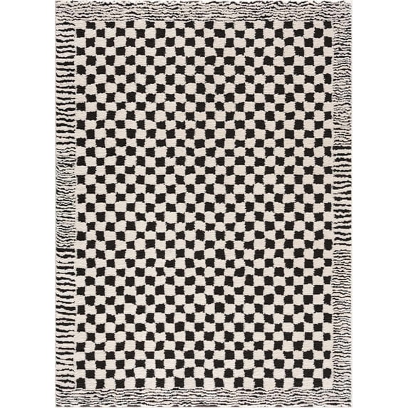 BoutiqueRugs Leryn Checkered Shag Area Rug - High and Low Pile Fluffy Shag Carpet for Kids Room, Nursery, Living Room - Black and White - 6'7" x 9' (6x9)