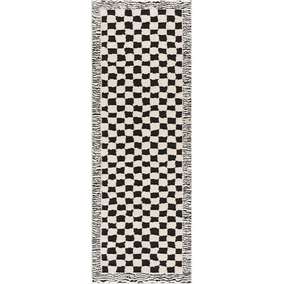 BoutiqueRugs Leryn Checkered Shag Runner Rug - High and Low Pile Fluffy Shag Carpet for Kids Room, Hallway - Black and White - 2'8" x 7'3" Runner (2x8)