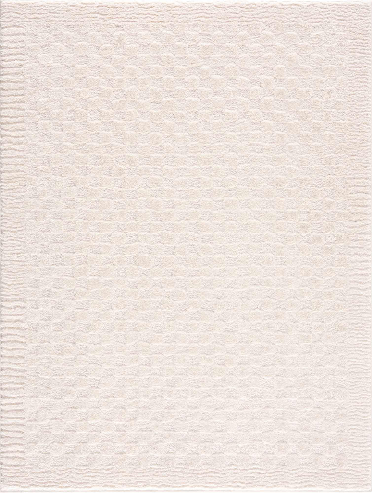 Ivory Geometric High Pile Polyester Area Rug 6'7" x 9'