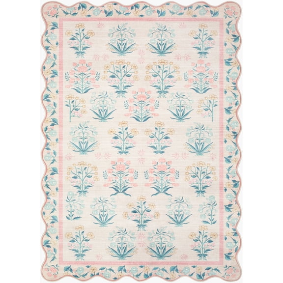 BoutiqueRugs Lexine Contemporary Area Rug - Machine Washable - Blush, Gold, Coral - 2'7" x 4'