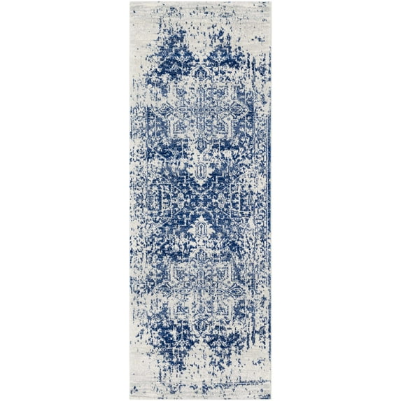 BoutiqueRugs Limestone Bohemian Vintage Medallion Runner Rug - Farmhouse Oriental Floral Carpet for Hallway, Kitchen - Blue, Gray, Navy - 2'7" x 18' Runner