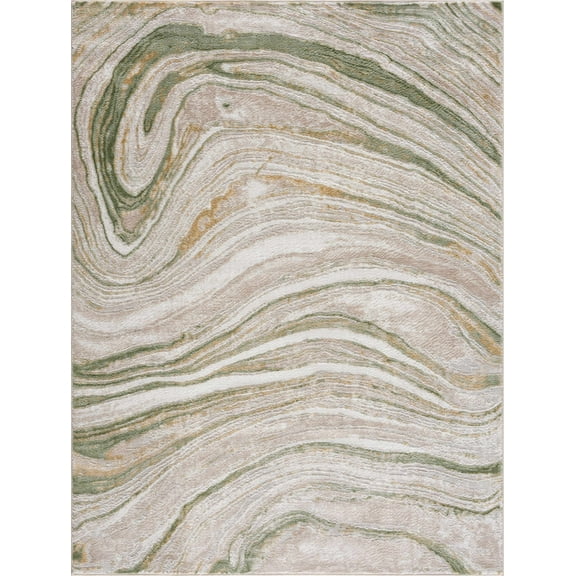 BoutiqueRugs Liverpool Modern Abstract Small Area Rug - Contemporary Marble Print Carpet for Living Room - Cream, Green, Sage - 2' x 3'