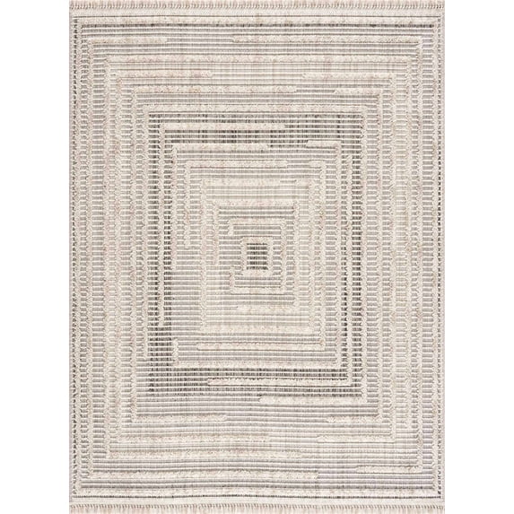 BoutiqueRugs Lunao Geometric, Solid & Striped Area Rug - Charcoal, Cream, Beige - 2'7" x 4'