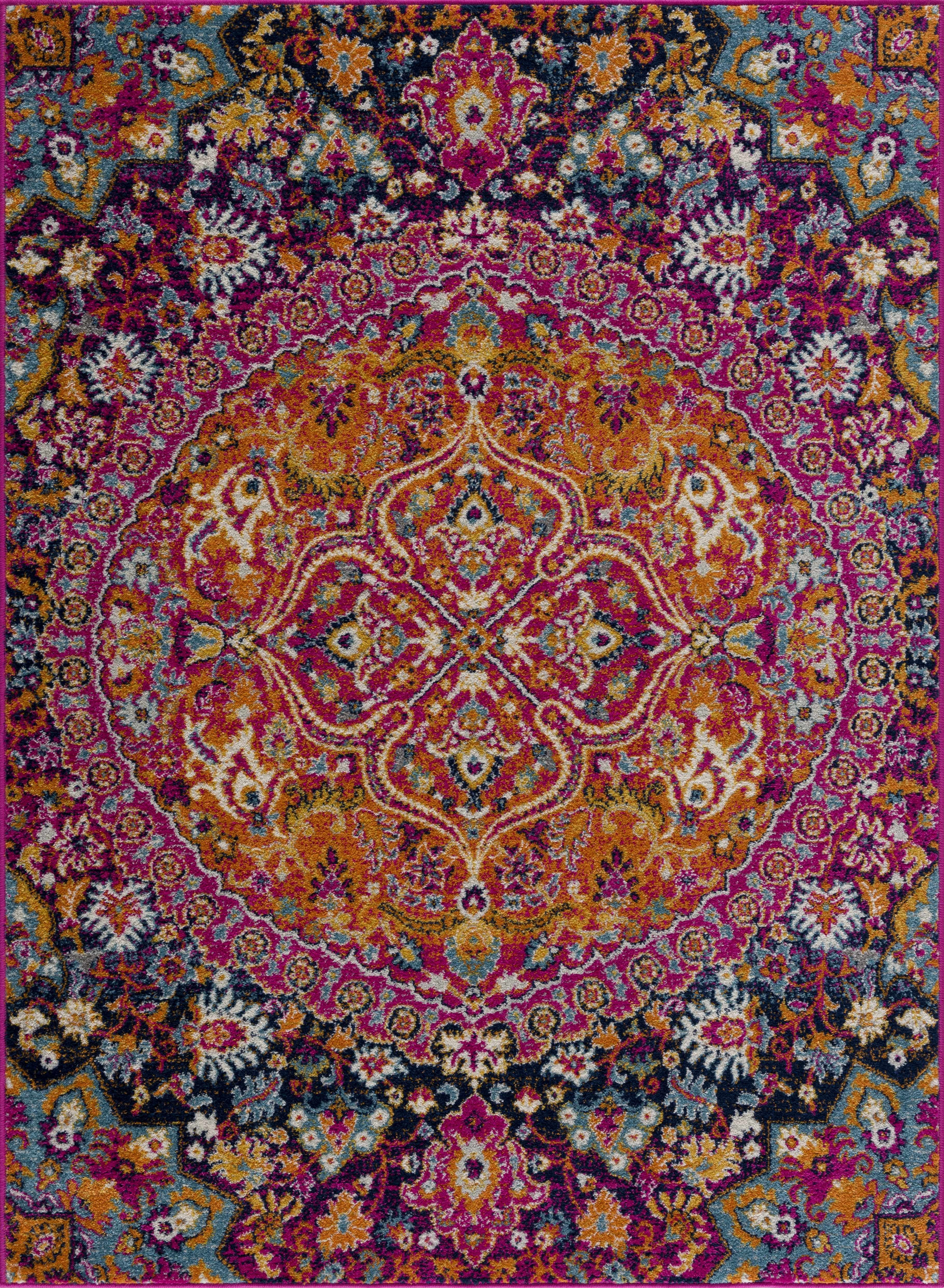 Vibrant Burgundy and Burnt Orange Medallion Area Rug