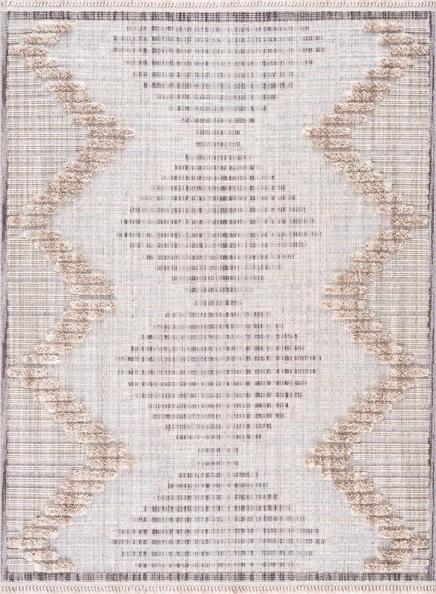 BoutiqueRugs Maulawin Farmhouse High Low Textured Shag Area Rug - Boho Moroccan Geometric Carpet for Living Room, Bedroom - Charcoal, Cream, Peach - 7'10" x 10' (8x10)